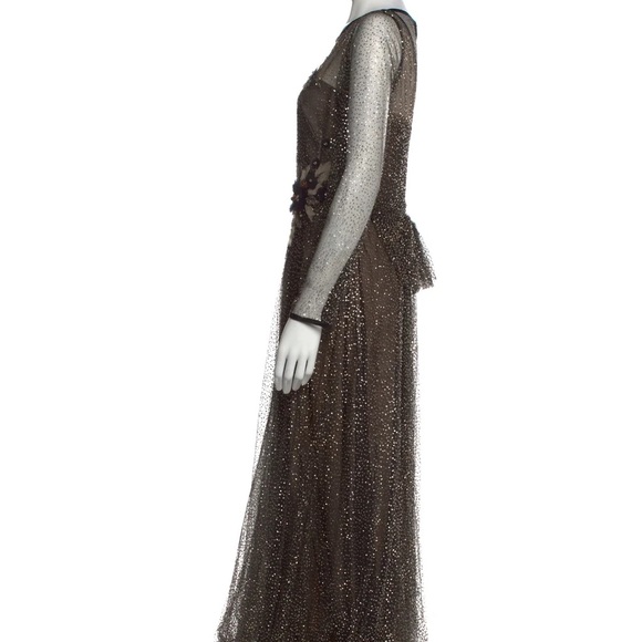 Marchesa Notte 6 Long Sleeve
Glitter Tulle Evening Gown Gold Black - Picture 5 of 9